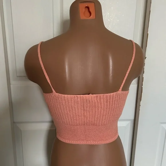 Peach Lace-Up Ribbed Knit Crop Top brand new Size Medium M - Picture 3 of 3